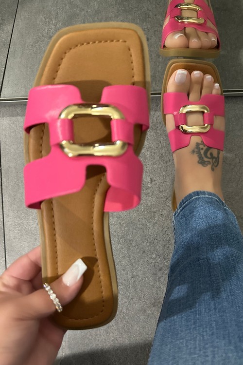 Rose Red Metal Decor Cut Out Square Toe Slippers