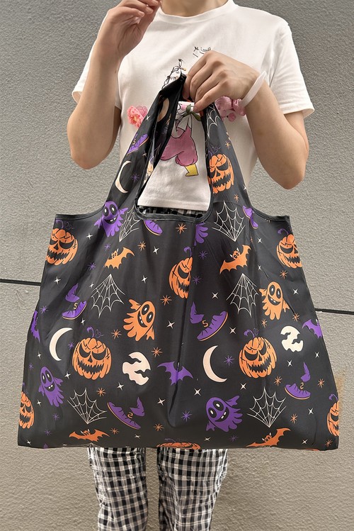 Black Goth Halloween Oxford Cloth Large Capacity Foldable Tote Bag