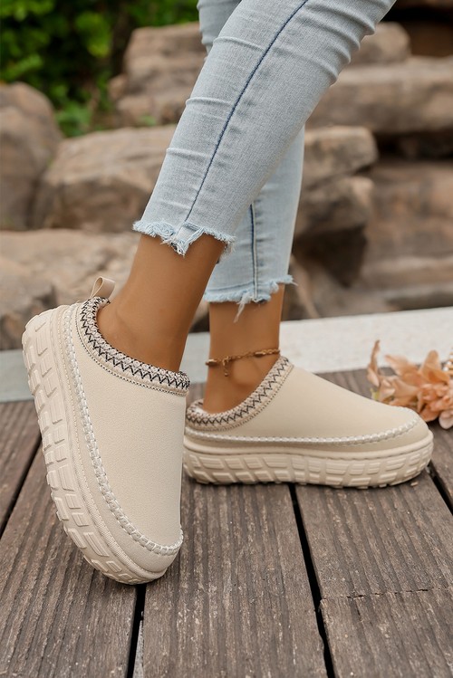 White Contrast Stitch Detail Faux Suede PU Patchwork Plush Winter