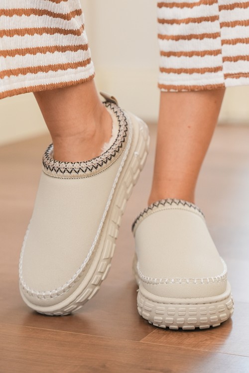 White Contrast Stitch Detail Faux Suede PU Patchwork Plush Winter
