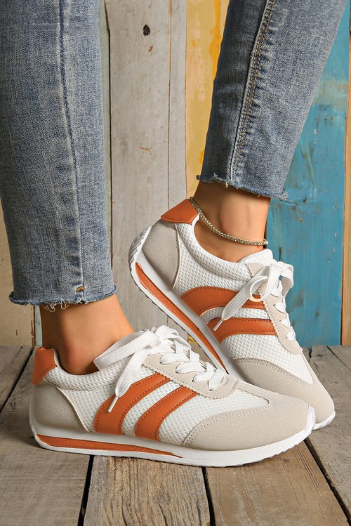 Yellow Color Block Patchwork Breathable Lace up Sneakers