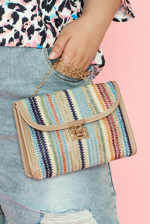 Iceland Blue Striped Crochet Flapped Single Shoulder Bag