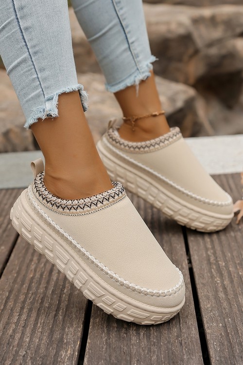 White Contrast Stitch Detail Faux Suede PU Patchwork Plush Winter