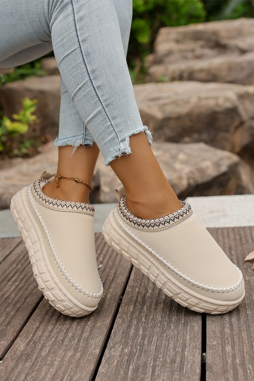 White Contrast Stitch Detail Faux Suede PU Patchwork Plush Winter