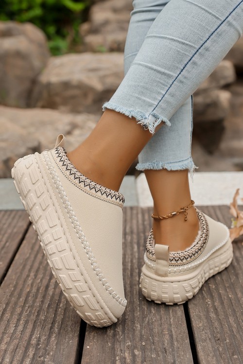White Contrast Stitch Detail Faux Suede PU Patchwork Plush Winter