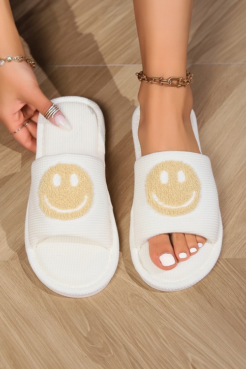 Khaki Happy Face Open Toe Winter Slippers