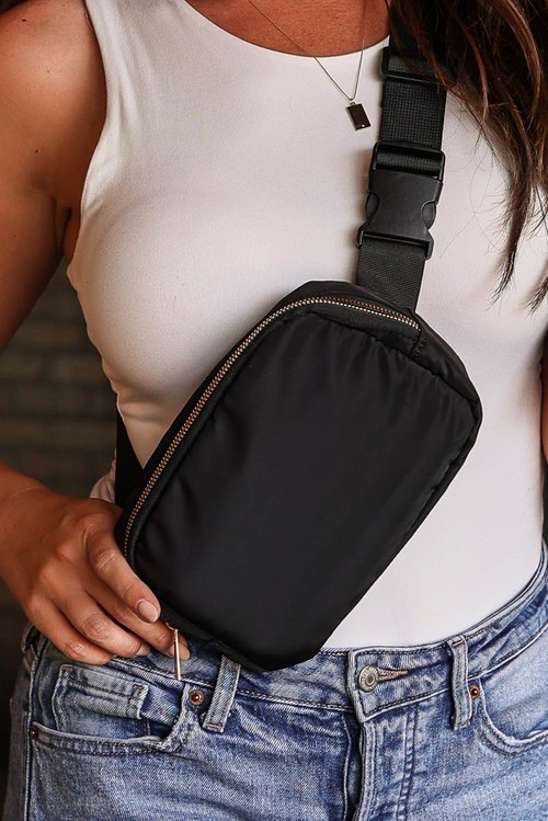 Black Waterproof Zipped Crossbody Chest Bag 20 5 14cm