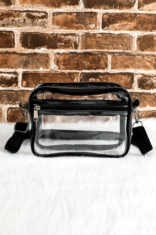 Black Multi Pocket Contrast Edge Detachable Strap Clear Shoulder Bag