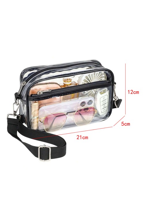 Black Multi Pocket Contrast Edge Detachable Strap Clear Shoulder Bag