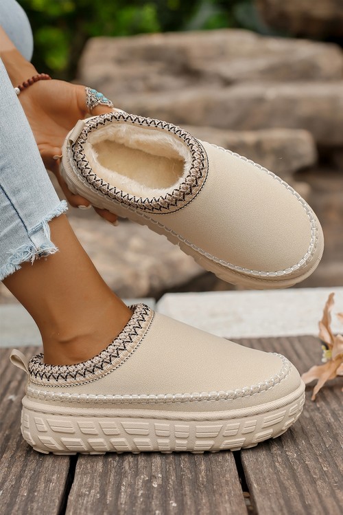 White Contrast Stitch Detail Faux Suede PU Patchwork Plush Winter